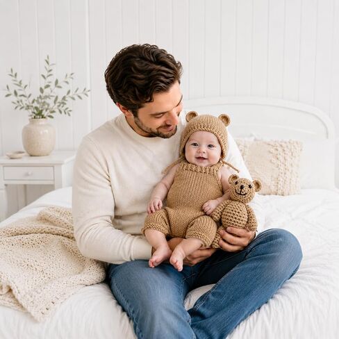 Newborn Photography Props Baby Bear Knit Romper Hat Outfits Set Boys Girls Photo Shoot Animal Costume Outfit 0-3 Month Crochet Knitted Overalls Bonnet in Saudi Arabia