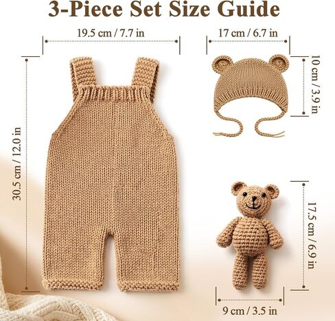 Newborn Photography Props Baby Bear Knit Romper Hat Outfits Set Boys Girls Photo Shoot Animal Costume Outfit 0-3 Month Crochet Knitted Overalls Bonnet in Saudi Arabia