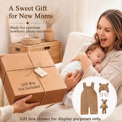 Newborn Photography Props Baby Bear Knit Romper Hat Outfits Set Boys Girls Photo Shoot Animal Costume Outfit 0-3 Month Crochet Knitted Overalls Bonnet in Saudi Arabia