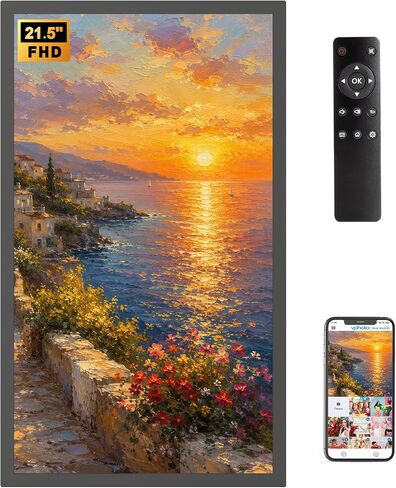 21.5 inch Large Digital Picture Frame Digital Photo Frame WiFi - 64GB, IPS FHD, Auto Rotate, Load Photos Videos from Phone via App Email, Free Cloud, Wall Mounted, Gift for Family, No Touchscreen in Kuwait