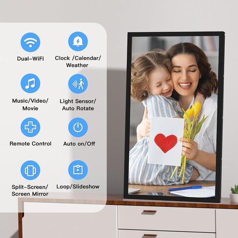 21.5 inch Large Digital Picture Frame Digital Photo Frame WiFi - 64GB, IPS FHD, Auto Rotate, Load Photos Videos from Phone via App Email, Free Cloud, Wall Mounted, Gift for Family, No Touchscreen in Kuwait