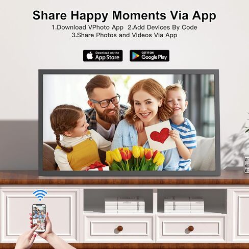 21.5 inch Large Digital Picture Frame Digital Photo Frame WiFi - 64GB, IPS FHD, Auto Rotate, Load Photos Videos from Phone via App Email, Free Cloud, Wall Mounted, Gift for Family, No Touchscreen in Kuwait