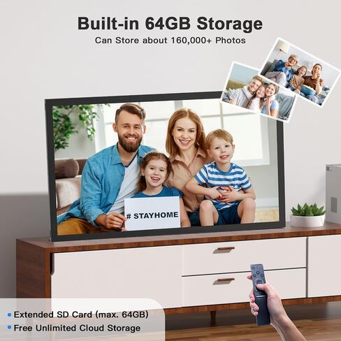 21.5 inch Large Digital Picture Frame Digital Photo Frame WiFi - 64GB, IPS FHD, Auto Rotate, Load Photos Videos from Phone via App Email, Free Cloud, Wall Mounted, Gift for Family, No Touchscreen in Kuwait