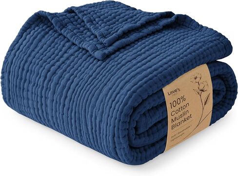 Love's cabin 100% Cotton Muslin Blanket, 6 Layer Lightweight Breathable Gauze Throw Blanket 50 x 60 Inches, Soft All Season Blanket for Couch, Bed, Sofa, Dark Blue in Saudi Arabia