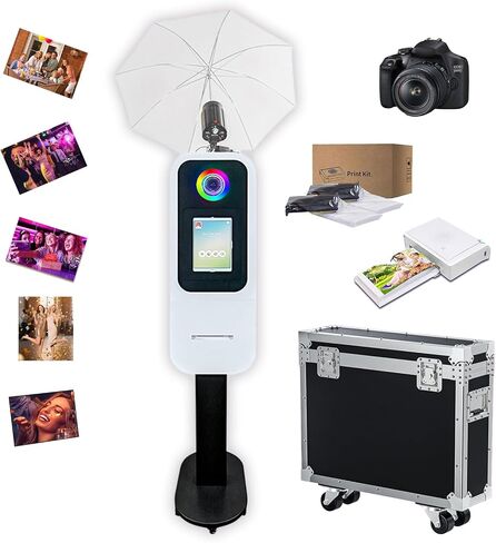 Portable Photo Booth Machine with Flashlight Umbrella Compatible with iPad for 10.2"-13" Shell Photo Booth Stand for Party,Support Built-in MINI Printer (Machine+Camera) in Saudi Arabia