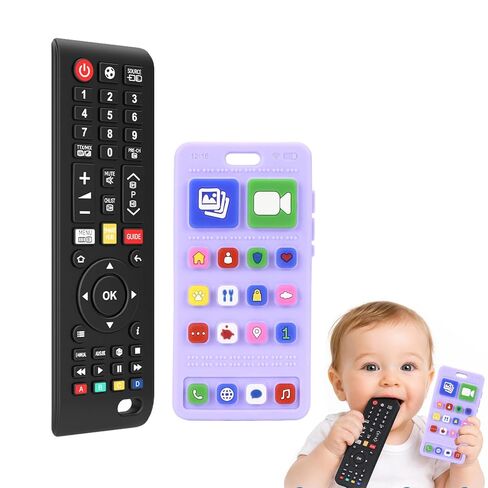 Baby Silicone Teething Toys for Babies 0-6 Months,Phone and Remote Teether Toys for Toddlers 6-12 Months,2 Pack Teether Toys Sensory Toys for Babies,Baby Chew Toys for 6-12-18 Months in Kuwait