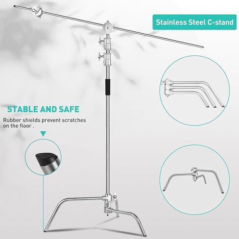 Stainless Steel Heavy Duty 10.8ft C Stand with Boom Arm Holding Arm | Max 10.8ft Professional Stand, 4.2ft Extension Arm, 2 Grip Head, Sandbag, Storage Bag, Ideal for Photography Lighting in Saudi Arabia