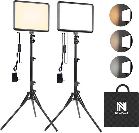 2-Pack LED Video Light Kit, NiceVeedi Studio Light, 2800-6500K Dimmable Photography Lighting Kit with Tripod Stand&Phone Holder, 73" Stream Light for Video Recording, Game Streaming, YouTube in Kuwait