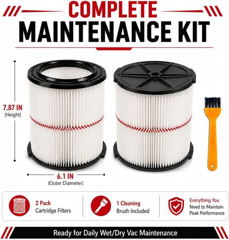 2pcs 38754 Filter for Craftsman CMXZVBE38754 General 5-20 Gal. Wet Dry Vac | Red Stripe Filters Fits 5 to 20 Gallon Shop Vacuums Since 1988; Check Vacuum Model and Filter Shape First. in Kuwait