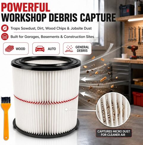 2pcs 38754 Filter for Craftsman CMXZVBE38754 General 5-20 Gal. Wet Dry Vac | Red Stripe Filters Fits 5 to 20 Gallon Shop Vacuums Since 1988; Check Vacuum Model and Filter Shape First. in Kuwait