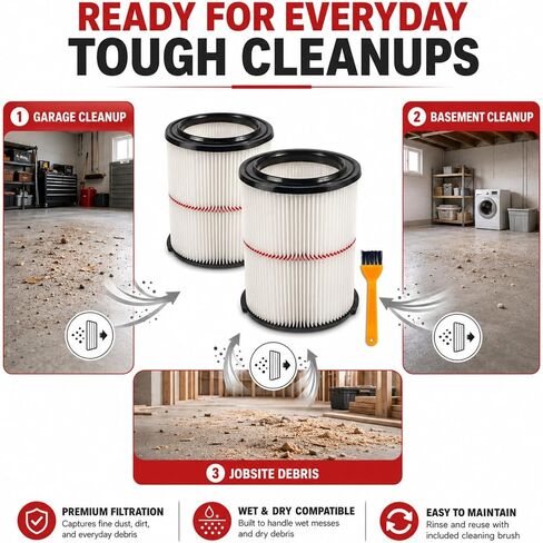 2pcs 38754 Filter for Craftsman CMXZVBE38754 General 5-20 Gal. Wet Dry Vac | Red Stripe Filters Fits 5 to 20 Gallon Shop Vacuums Since 1988; Check Vacuum Model and Filter Shape First. in Kuwait