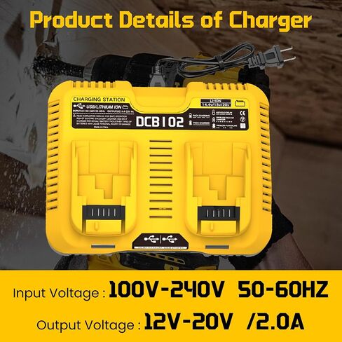 2 Packs 12Ah Replacement for Dewalt 20V Battery DCB208 and DCB102 Charger | Compatible with Dewalt 20V Max Batteries DCB204 DCB203 DCB202 DCB201 DCB207 DCB206 in Kuwait
