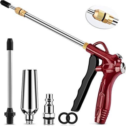 Retro Red Air Blow Gun with Air Nozzle, 4.9" Extension & Quick Plug | High Air Flow Design, 4.9" Stainless Steel Extension, 1/4" NPT Quick Plug, Extra Seal O-Rings, Fits Air Compressor Accessorie in Saudi Arabia