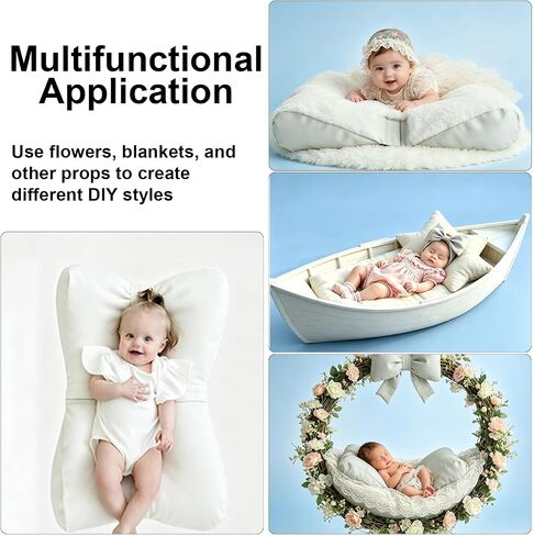 Newborn Photography Props Butterfly Posing Pillow, for Infants 0-6 Months, White | Adjustable, Skin-Friendly, PU Leather, Soft Cotton Filling, Easy Removal and Clean, Vacuum Packaging, High-quality Materials in Saudi Arabia