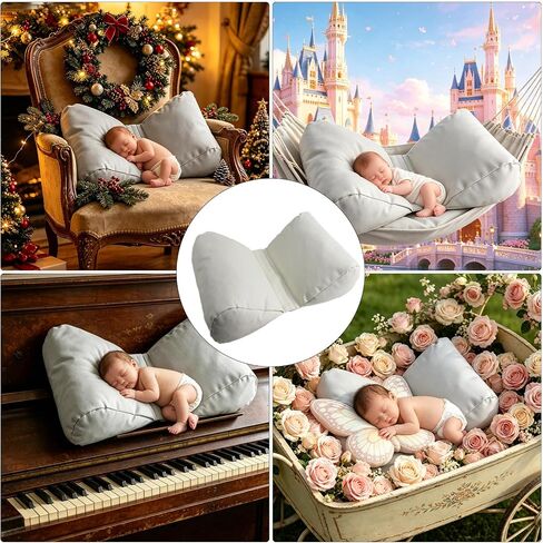 Newborn Photography Props Butterfly Posing Pillow, for Infants 0-6 Months, White | Adjustable, Skin-Friendly, PU Leather, Soft Cotton Filling, Easy Removal and Clean, Vacuum Packaging, High-quality Materials in Saudi Arabia