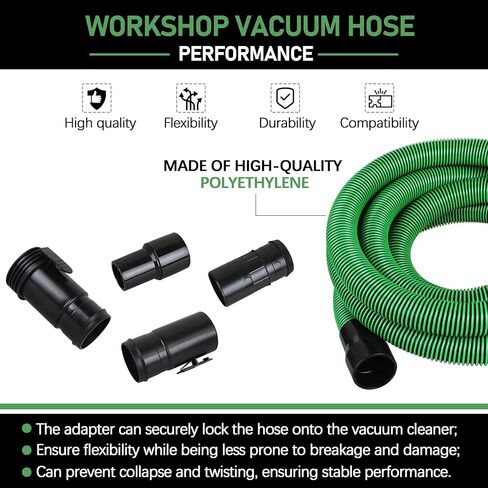 13ft 1-7/8" Wet/Dry Shop Vac Hose with 2-1/2" Adapters for WORKSHOP Vacs | WS25021A Shop Vac Hose, 6 Accessories, Green, Fits 2-1/2" Inlet Most Shop Vac Brands, Locking, Abrasion & Crush Resistant in Saudi Arabia