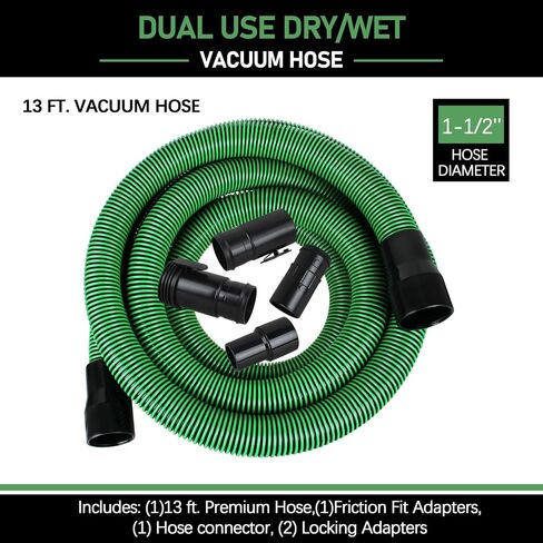 13ft 1-7/8" Wet/Dry Shop Vac Hose with 2-1/2" Adapters for WORKSHOP Vacs | WS25021A Shop Vac Hose, 6 Accessories, Green, Fits 2-1/2" Inlet Most Shop Vac Brands, Locking, Abrasion & Crush Resistant in Saudi Arabia