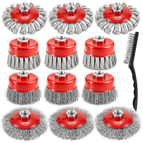13-Pack Wire Wheel for Angle Grinder, Heavy Knotted & Crimped Brush | Heavy Duty Cup Brushes & Wire Wheels Set, Fits 4-1/2 Inch 5/8-11 Arbor Angle Grinder Attachments for Rust & Paint Removal in Saudi Arabia