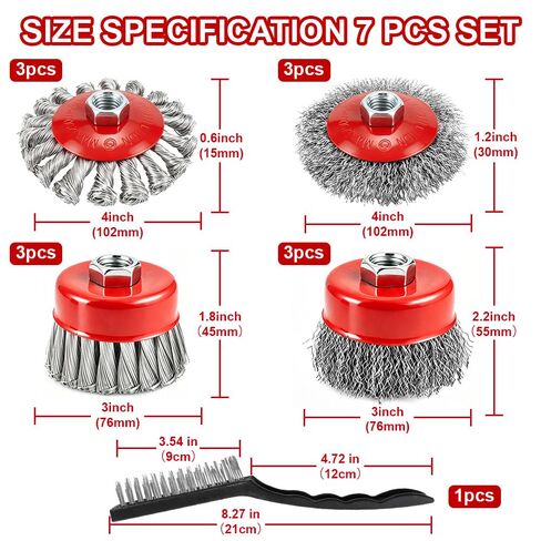 13-Pack Wire Wheel for Angle Grinder, Heavy Knotted & Crimped Brush | Heavy Duty Cup Brushes & Wire Wheels Set, Fits 4-1/2 Inch 5/8-11 Arbor Angle Grinder Attachments for Rust & Paint Removal in Saudi Arabia