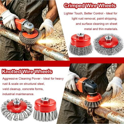 13-Pack Wire Wheel for Angle Grinder, Heavy Knotted & Crimped Brush | Heavy Duty Cup Brushes & Wire Wheels Set, Fits 4-1/2 Inch 5/8-11 Arbor Angle Grinder Attachments for Rust & Paint Removal in Saudi Arabia