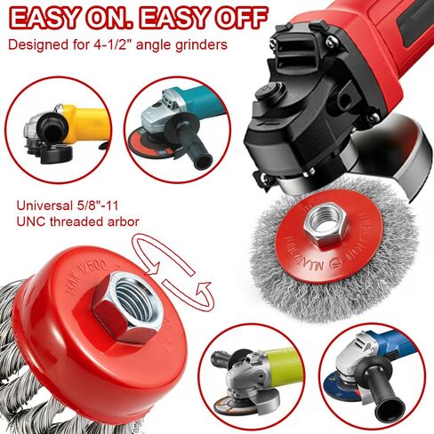 13-Pack Wire Wheel for Angle Grinder, Heavy Knotted & Crimped Brush | Heavy Duty Cup Brushes & Wire Wheels Set, Fits 4-1/2 Inch 5/8-11 Arbor Angle Grinder Attachments for Rust & Paint Removal in Saudi Arabia