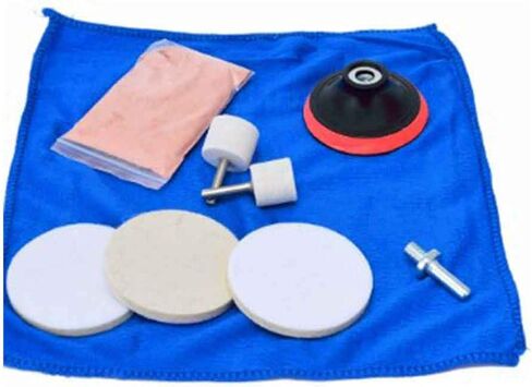 9pcs/Set Glass Polishing Kit,Deep Scratch Remover with Towel Car Polish Pad 70g Cerium Oxide Powder Felt Polishing Wheel Set for Windscreen and Glass in Saudi Arabia