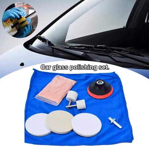 9pcs/Set Glass Polishing Kit,Deep Scratch Remover with Towel Car Polish Pad 70g Cerium Oxide Powder Felt Polishing Wheel Set for Windscreen and Glass in Saudi Arabia
