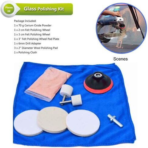 9pcs/Set Glass Polishing Kit,Deep Scratch Remover with Towel Car Polish Pad 70g Cerium Oxide Powder Felt Polishing Wheel Set for Windscreen and Glass in Saudi Arabia