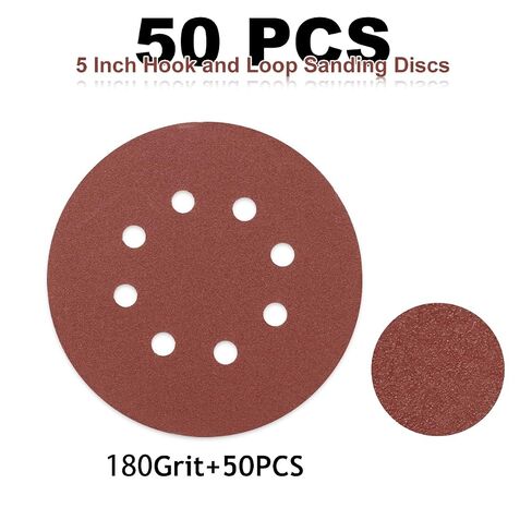 50 PCS 180 Grit 5 Inch 8 Hole Sanding Discs, Hook and Loop Round Sandpaper Pads for Random Orbital Sander in Saudi Arabia
