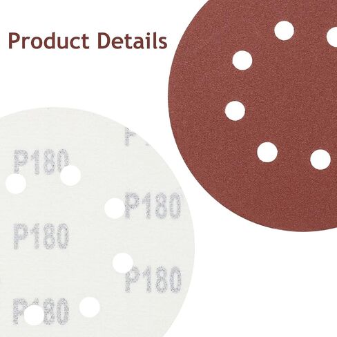 50 PCS 180 Grit 5 Inch 8 Hole Sanding Discs, Hook and Loop Round Sandpaper Pads for Random Orbital Sander in Saudi Arabia