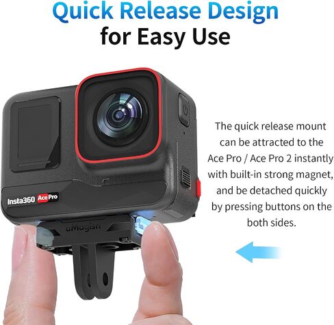 Magnetic Quick Release Mount for Insta 360 X5/X4 Air/Ace Pro 2/Ace Pro/Ace, Anti-Vibration Silicone Pad for Cycling Skiing Vlog, Stainless Steel Bracket with 2 Prong & 1/4" in Kuwait
