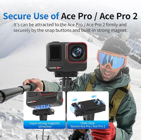 Magnetic Quick Release Mount for Insta 360 X5/X4 Air/Ace Pro 2/Ace Pro/Ace, Anti-Vibration Silicone Pad for Cycling Skiing Vlog, Stainless Steel Bracket with 2 Prong & 1/4" in Kuwait
