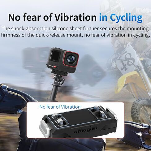Magnetic Quick Release Mount for Insta 360 X5/X4 Air/Ace Pro 2/Ace Pro/Ace, Anti-Vibration Silicone Pad for Cycling Skiing Vlog, Stainless Steel Bracket with 2 Prong & 1/4" in Kuwait