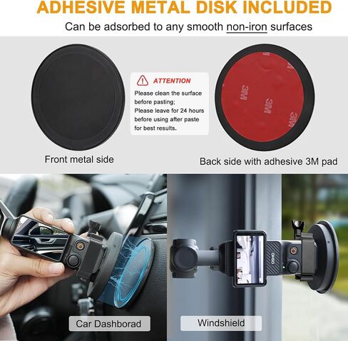 Osmo Pocket 3 Car Mount, Strong Magnetic Mount [Adhesive Metal Disk Included] Magnet Camera Mounts Used on Car, Railings, Refrigerators for DJI Osmo Pocket 3 2 Action 5 4 3 and GoPro in Kuwait