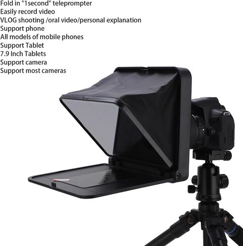 Mingzhe TC7 Foldable Portable Teleprompter, Compatible with Smartphone Tablet and Camera, with Remote Control and 8 Adapter Rings, for Video Recording, Live Streaming, O in Saudi Arabia