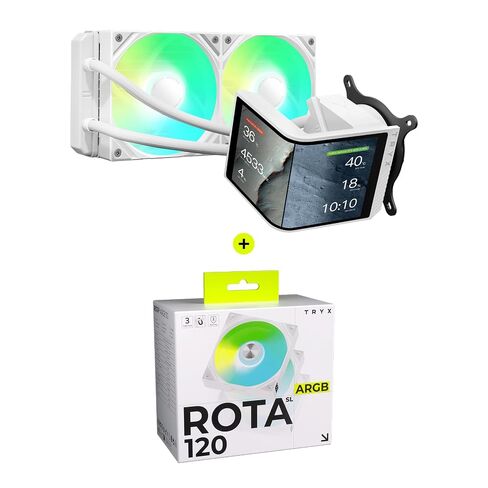 TRYX Panorama 240 ARGB SE White Curved Screen 240mm AIO and ROTA SL ARGB 3in1 120mm Case Fan Bundle in Saudi Arabia