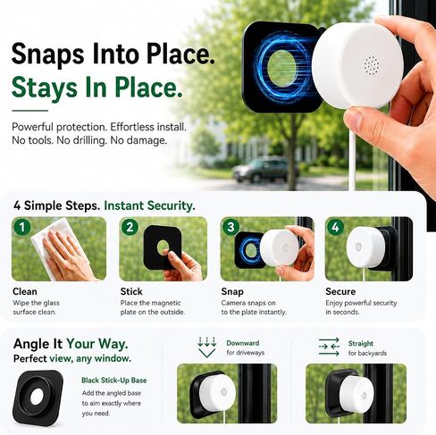 4MP 2K Window Security Camera, 5G & 2.4GHz WiFi Indoor Camera Wireless, Blacklight Color Night Vision Monitor Outside Window Cam Mount Glass, 24/7 Recording AI Motion Detection, Quick Magnetic Install in Kuwait