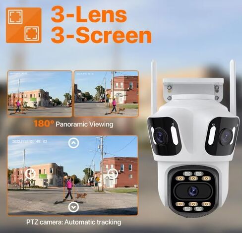 ICSEE 4K 8MP 3 Lens WiFi PTZ Security Camera, Alexa Supported/Night Vision/Motion Detection/360 Degree View/2-Way Audio/SD Card Support Network Surveillance Camera (Outdoor Triple Lens) in Saudi Arabia