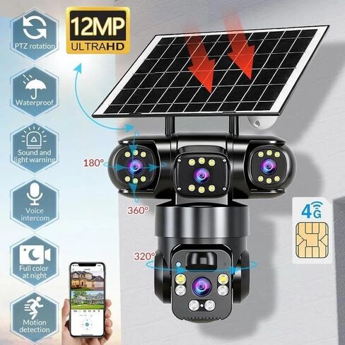 6K 9MP Outdoor Wi-Fi Security Solar Camera | 10x Zoom, 3 Lenses, 360° PTZ | IP66 Waterproof, Color Night Vision, Two-Way Audio, Motion Tracking for Home Yard Outdoor Surveillance in Saudi Arabia