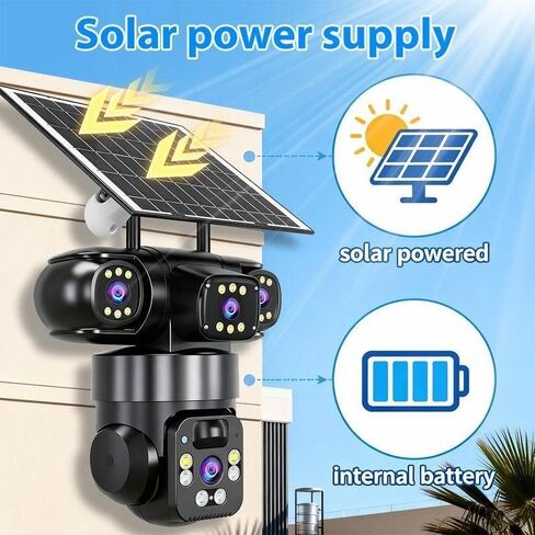 6K 9MP Outdoor Wi-Fi Security Solar Camera | 10x Zoom, 3 Lenses, 360° PTZ | IP66 Waterproof, Color Night Vision, Two-Way Audio, Motion Tracking for Home Yard Outdoor Surveillance in Saudi Arabia