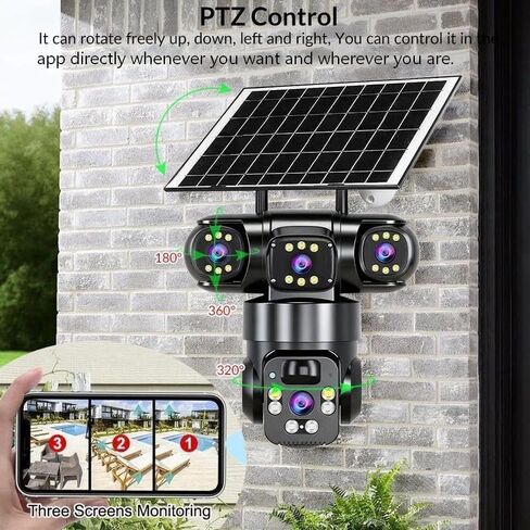 6K 9MP Outdoor Wi-Fi Security Solar Camera | 10x Zoom, 3 Lenses, 360° PTZ | IP66 Waterproof, Color Night Vision, Two-Way Audio, Motion Tracking for Home Yard Outdoor Surveillance in Saudi Arabia