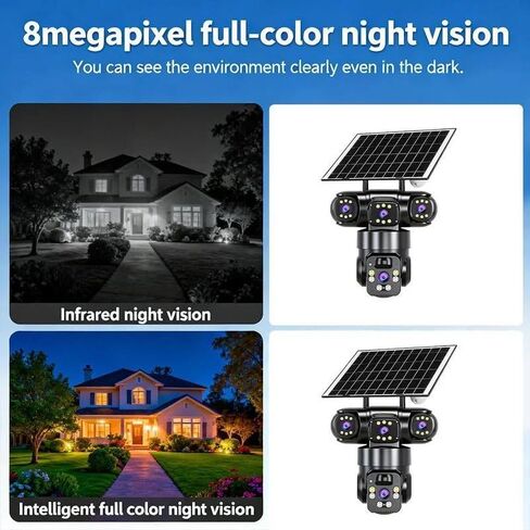 6K 9MP Outdoor Wi-Fi Security Solar Camera | 10x Zoom, 3 Lenses, 360° PTZ | IP66 Waterproof, Color Night Vision, Two-Way Audio, Motion Tracking for Home Yard Outdoor Surveillance in Saudi Arabia