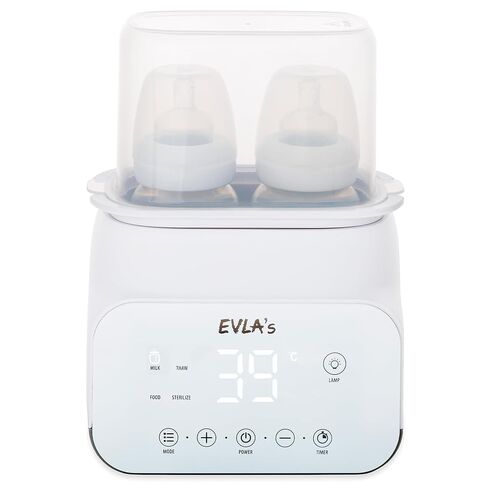 Bottle Warmer - Double Baby Bottle Warmer, Sanitizer, and Milk Defroster - Formula or Breastmilk Heater with Automatic Timer by EVLA’s (White) in Saudi Arabia