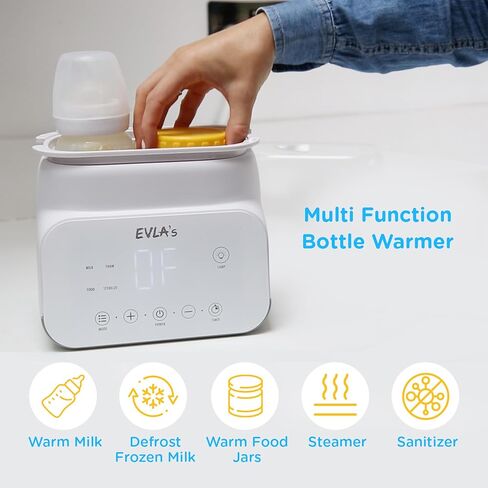 Bottle Warmer - Double Baby Bottle Warmer, Sanitizer, and Milk Defroster - Formula or Breastmilk Heater with Automatic Timer by EVLA’s (White) in Saudi Arabia