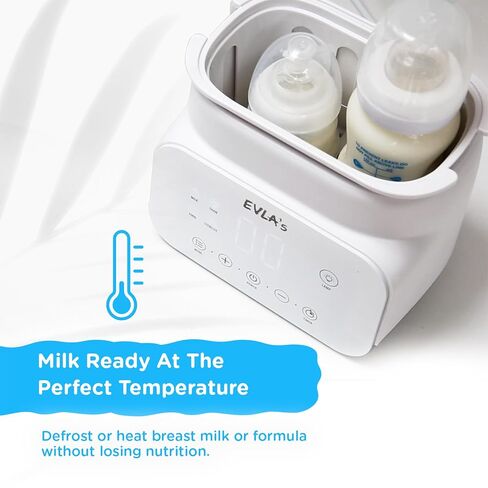 Bottle Warmer - Double Baby Bottle Warmer, Sanitizer, and Milk Defroster - Formula or Breastmilk Heater with Automatic Timer by EVLA’s (White) in Saudi Arabia