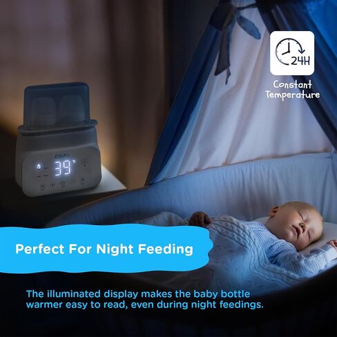 Bottle Warmer - Double Baby Bottle Warmer, Sanitizer, and Milk Defroster - Formula or Breastmilk Heater with Automatic Timer by EVLA’s (White) in Saudi Arabia