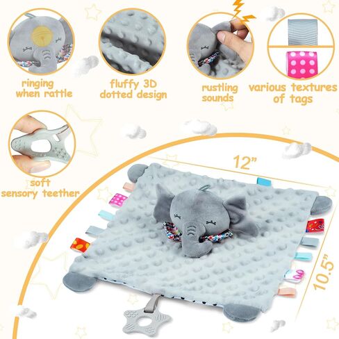 Elephant Security Blanket with Tags Teether Animal Taggie Soft Baby Blankets for Boys and Girls Baby Stuff for Newborn Toys Snuggle Baby Lovey Dotted Blanket Animal Soothing Crib Toy in Kuwait