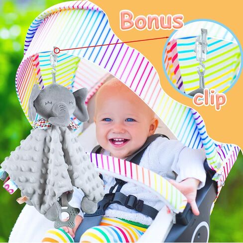 Elephant Security Blanket with Tags Teether Animal Taggie Soft Baby Blankets for Boys and Girls Baby Stuff for Newborn Toys Snuggle Baby Lovey Dotted Blanket Animal Soothing Crib Toy in Kuwait