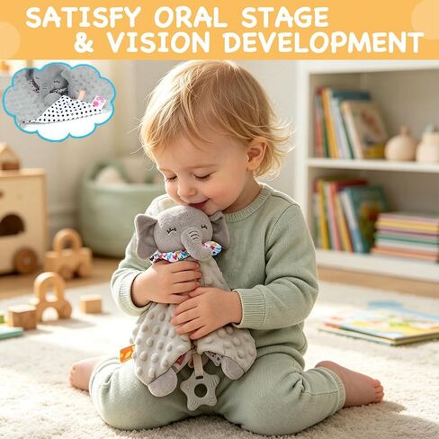 Elephant Security Blanket with Tags Teether Animal Taggie Soft Baby Blankets for Boys and Girls Baby Stuff for Newborn Toys Snuggle Baby Lovey Dotted Blanket Animal Soothing Crib Toy in Kuwait
