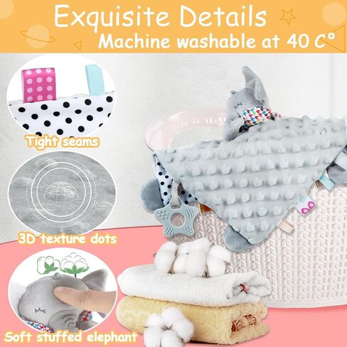 Elephant Security Blanket with Tags Teether Animal Taggie Soft Baby Blankets for Boys and Girls Baby Stuff for Newborn Toys Snuggle Baby Lovey Dotted Blanket Animal Soothing Crib Toy in Kuwait